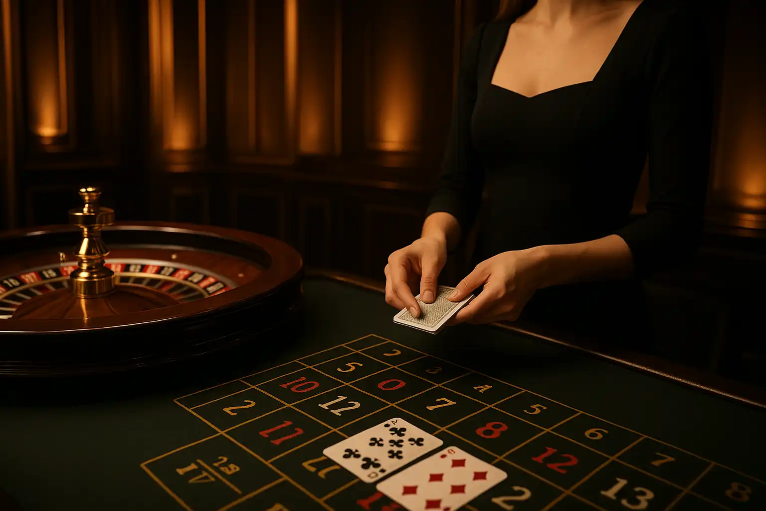 Live dealer casino studio with roulette wheel