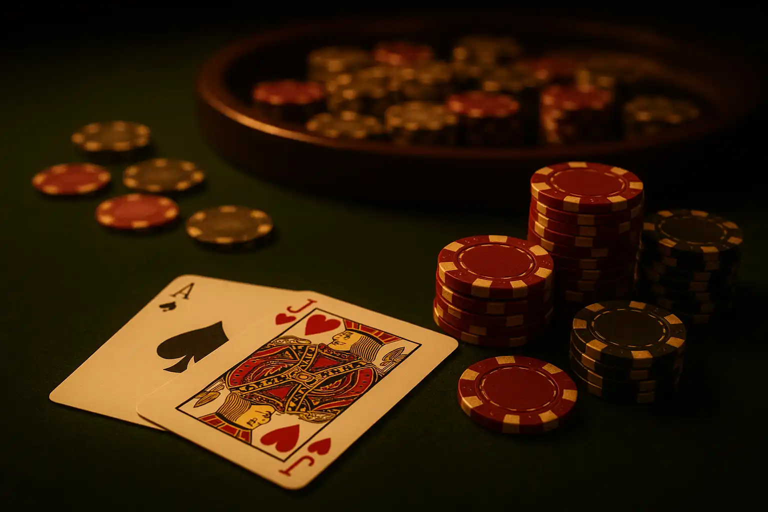 Classic casino table games including blackjack and poker